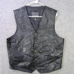 Italian Stone Design Leather Vest Mens Large Black Genuine Patchwork Snap Front